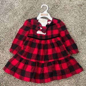NWT Baby Infant Tommy Bahama Christmas Buffalo Plaid Dress & Hair Bows Sz 12M